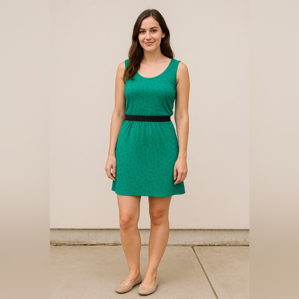Lilly Pulitzer Green Safety Pin Print Laney Dress Stretch Rayon Cap Sleeve Small